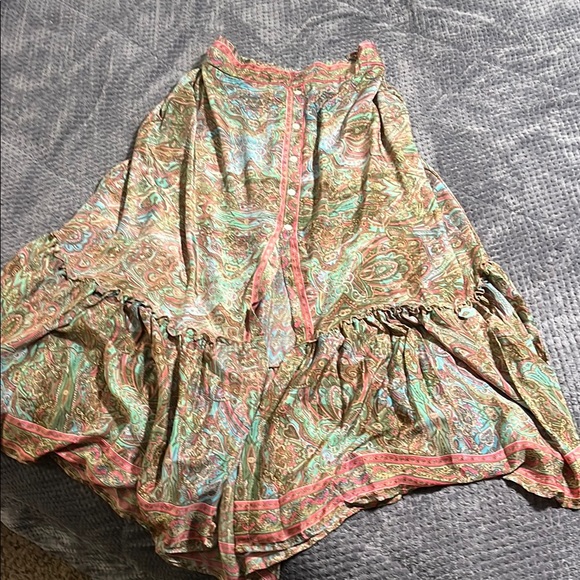 India Boutique Green and Orange Bubble Midi Skirt with Ruffled Tiers - Picture 1 of 2